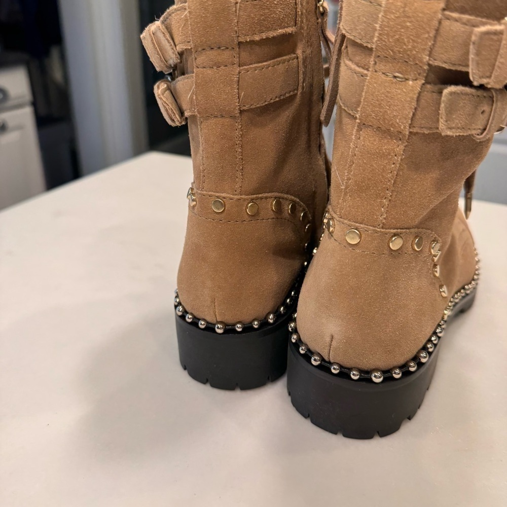 NEW Sam Edelman “Jennifer” Womens  Boots Camel Suede Lace & Zip Up Studs Sz 8 - Picture 3 of 13